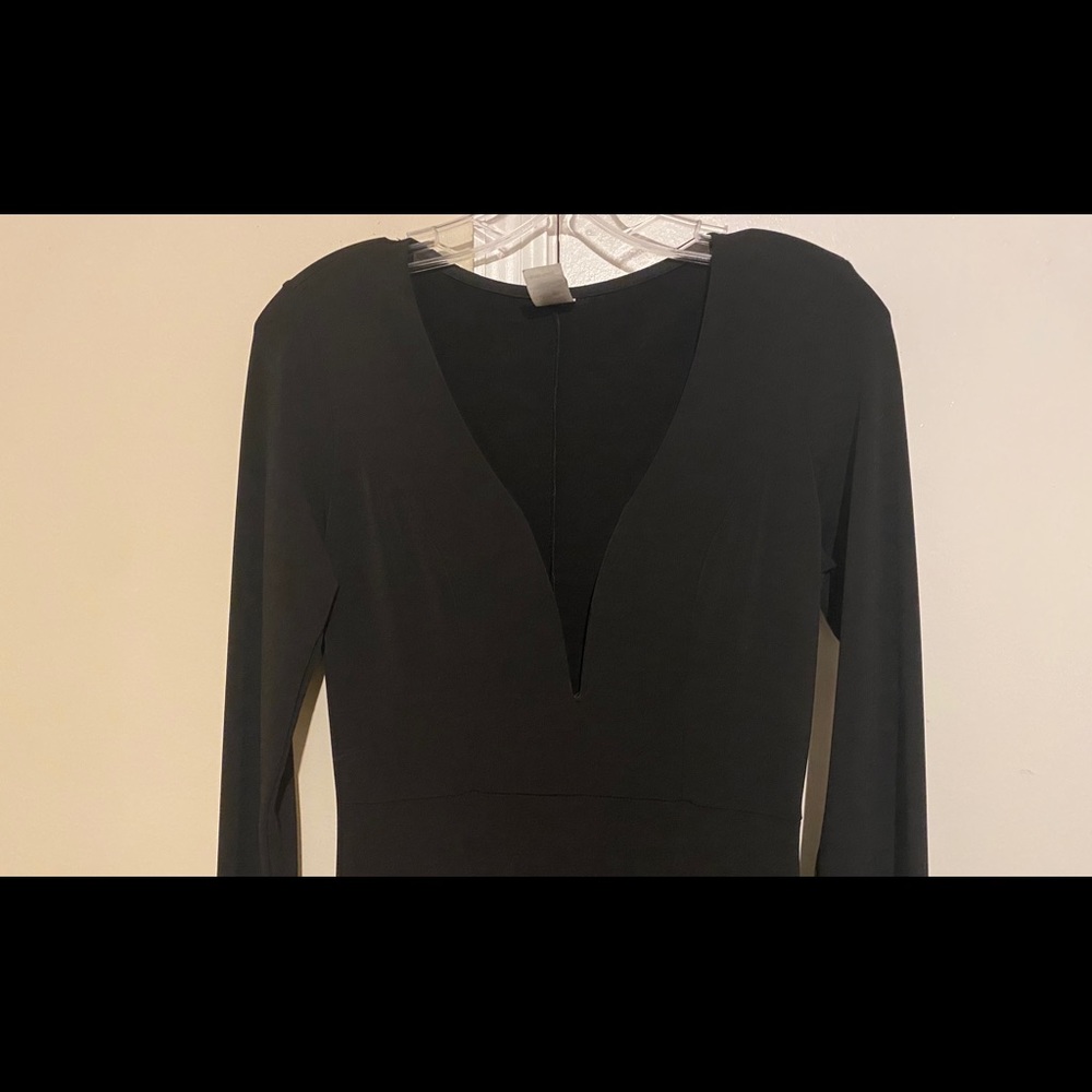 Formal long sleeve dress with deep v-neck